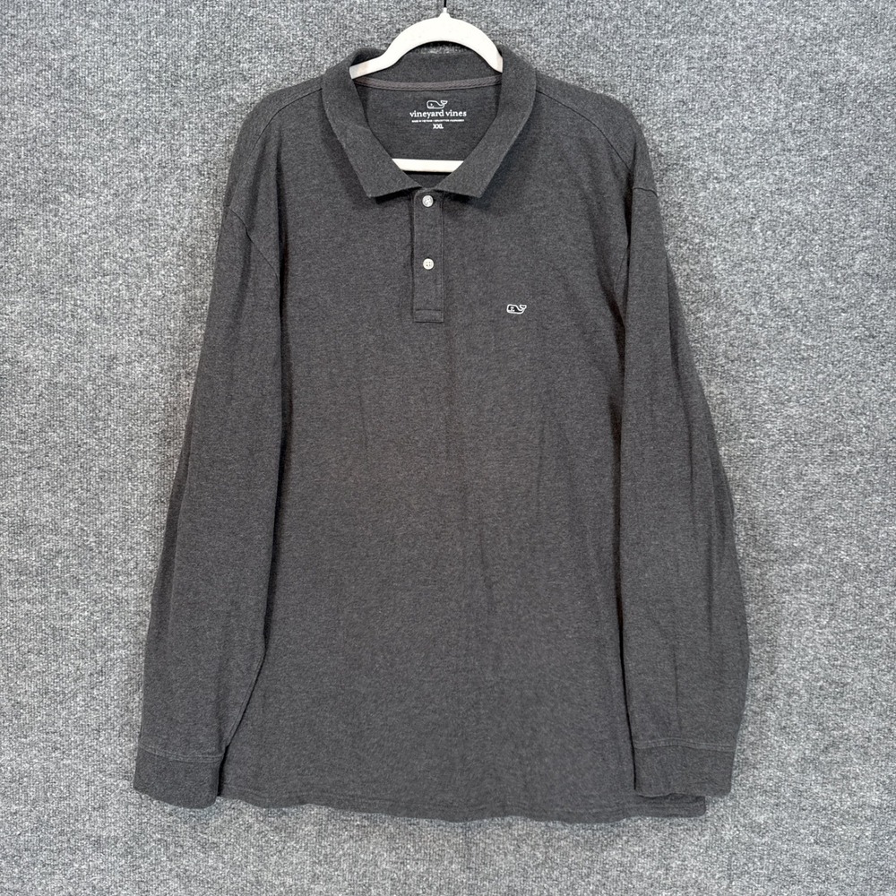Vineyard Vines Polo Shirt Mens XXL Gray Long Sleeve Stretch Cotton Classic Logo